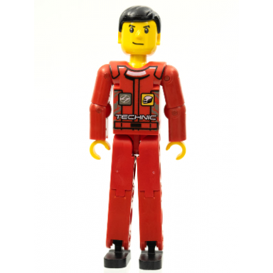 technic figure red legs red top with technic logo black hair - without stickers