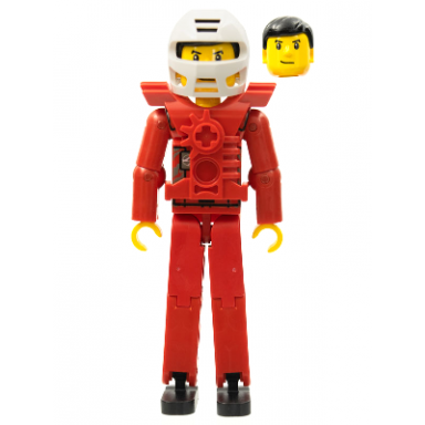 technic figure red legs red top with chest plate black hair white helmet - without stickers
