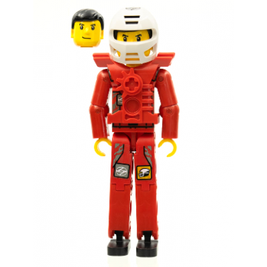 technic figure red legs red top with chest plate black hair white helmet - with stickers