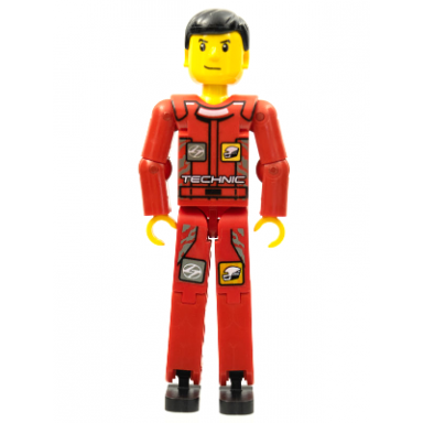 technic figure red legs red top with technic logo black hair - with stickers