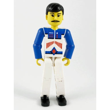 technic figure white legs white top with red arrow-type stripes pattern blue arms