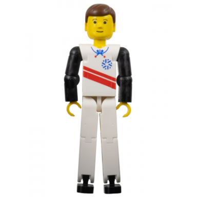 technic figure white legs white top with red stripes pattern black arms skier