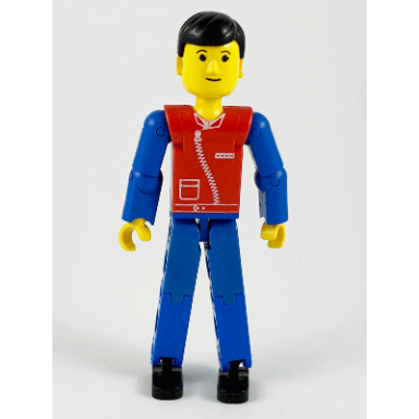 technic figure blue legs red top with zipper blue arms black hair
