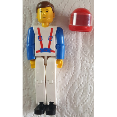 technic figure white legs white torso with red harness blue arms red helmet trans-clear visor
