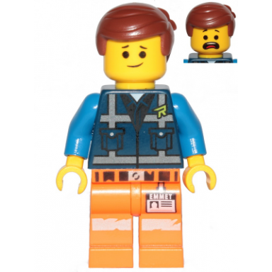 emmet - lopsided smile eyebrows scared dark blue uniform