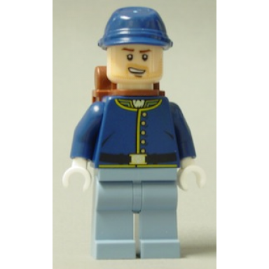 cavalry soldier - backpack brown eyebrows lopsided open mouth smile stubble