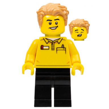 lego brand store employee hair swept left tousled