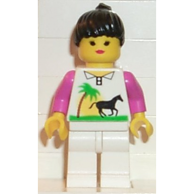 horse and palm - white legs black ponytail hair