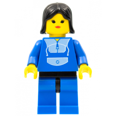 jogging suit blue legs with black hips black female hair