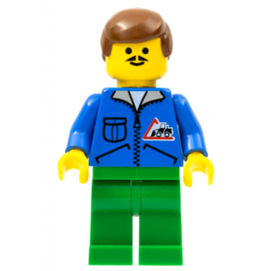 bulldozer logo - green legs brown male hair