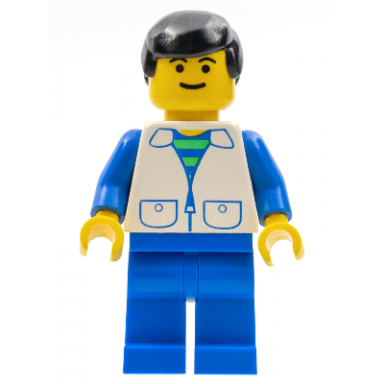 suit with 2 pockets white - blue legs black male hair