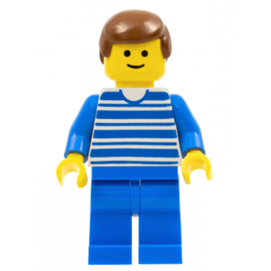 horizontal lines blue - blue arms - blue legs brown male hair