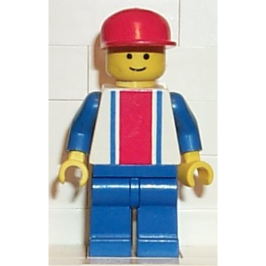 vertical lines red blue - blue arms - blue legs red cap