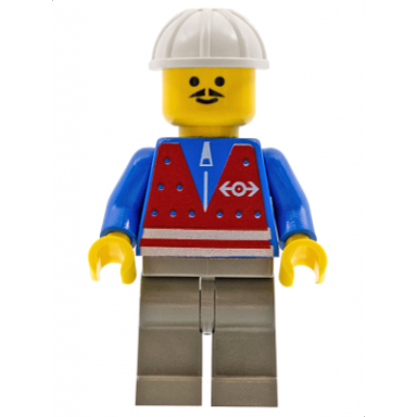 red vest and zipper - dark gray legs white construction helmet moustache