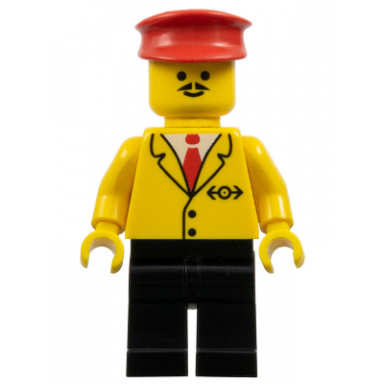 railway employee 5 black legs red hat