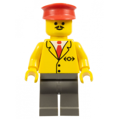 railway employee 5 dark gray legs red hat