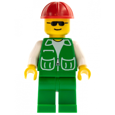 jacket green with 2 large pockets - green legs red construction helmet