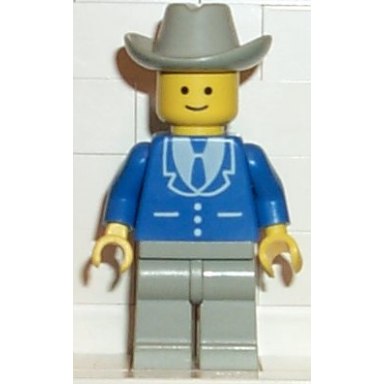 suit with 3 buttons blue - light gray legs light gray cowboy hat