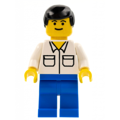 shirt with 2 pockets blue legs black male hair