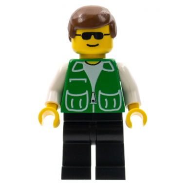 jacket green with 2 large pockets - black legs brown male hair