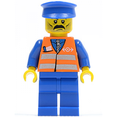 orange vest with safety stripes - blue legs moustache blue hat