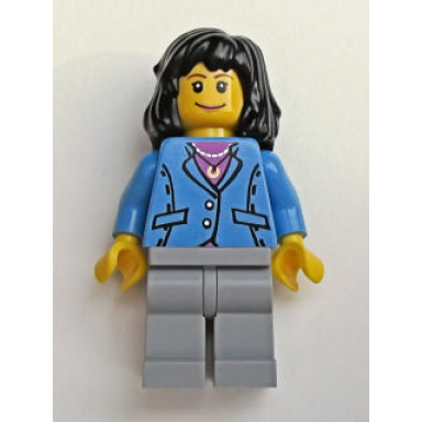 medium blue jacket light bluish gray legs black mid-length female hair