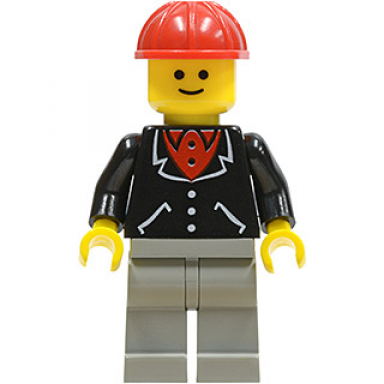suit with 3 buttons black - light gray legs red construction helmet