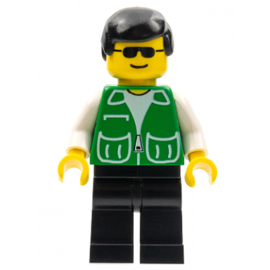 jacket green with 2 large pockets - black legs black male hair