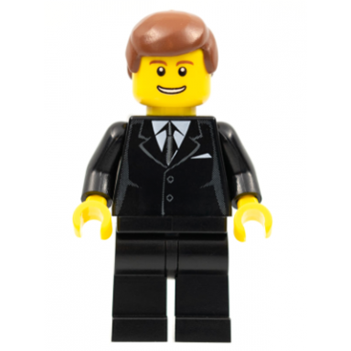 suit black reddish brown male hair thin grin with teeth