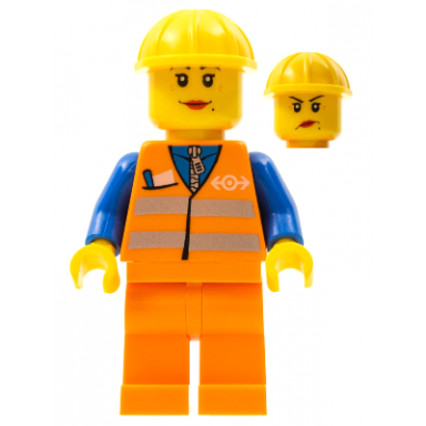 orange vest with safety stripes - orange legs yellow construction helmet female dual sided head