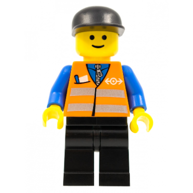 orange vest with safety stripes - black legs black cap