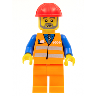 orange vest with safety stripes - orange legs red construction helmet gray beard