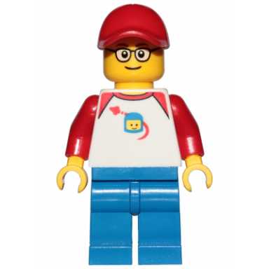 man - classic space shirt with red sleeves blue legs red cap