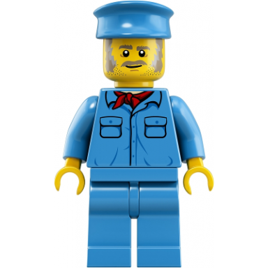 train worker - male medium blue hat medium blue shirt with red bandana medium blue legs