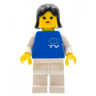 tv logo small pattern white legs black female hair