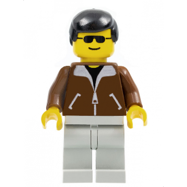 jacket brown - light gray legs black male hair black sunglasses