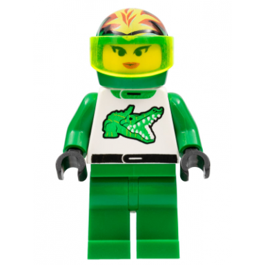 race - driver green alligator helmet with flames