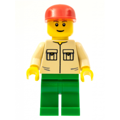 shirt with 2 pockets no collar green legs red cap