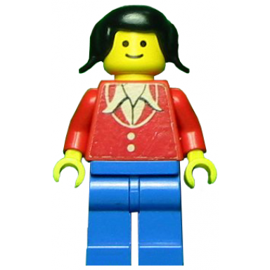 patron - red torso with buttons and collar torso sticker blue legs black pigtails hair