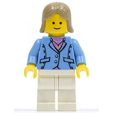 medium blue jacket white legs dark tan female hair