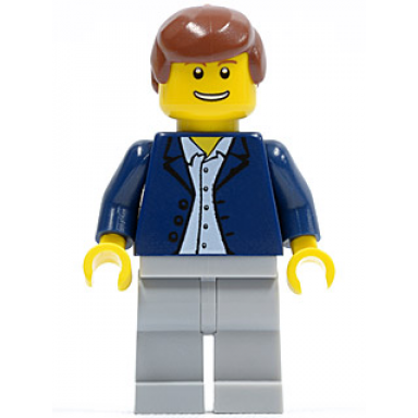 dark blue jacket light blue shirt light bluish gray legs reddish brown male hair