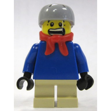 plain blue torso with blue arms tan short legs light bluish gray helmet bandana
