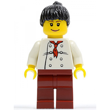 chef - white torso with 8 buttons dark red legs black ponytail hair