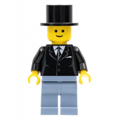 suit black top hat sand blue legs