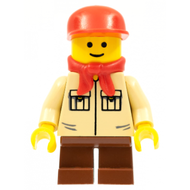 shirt with 2 pockets no collar reddish brown short legs red cap red bandana