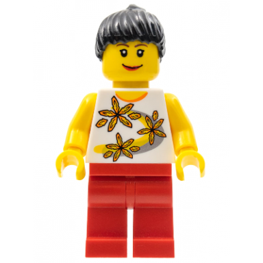 yellow flowers - black ponytail hair red legs lipstick