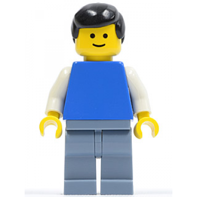 plain blue torso with white arms sand blue legs black male hair