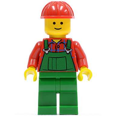 overalls farmer green red construction helmet