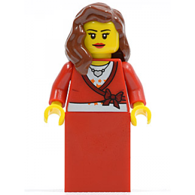 sweater cropped with bow heart necklace red skirt reddish brown female hair over shoulder eyelashes and smile
