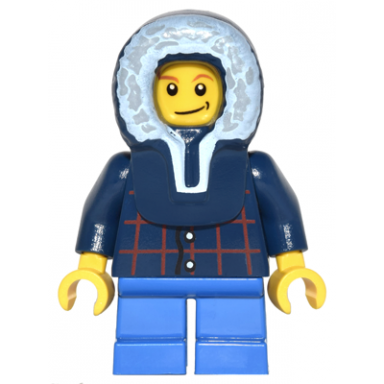 plaid button shirt blue short legs dark blue hood lopsided smile with dimple